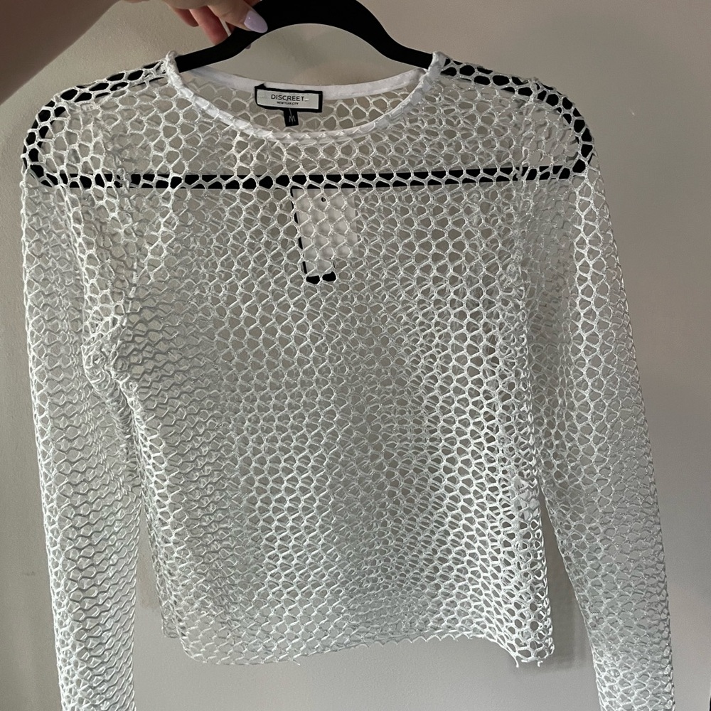 White Mesh Women's Long Sleeve Top